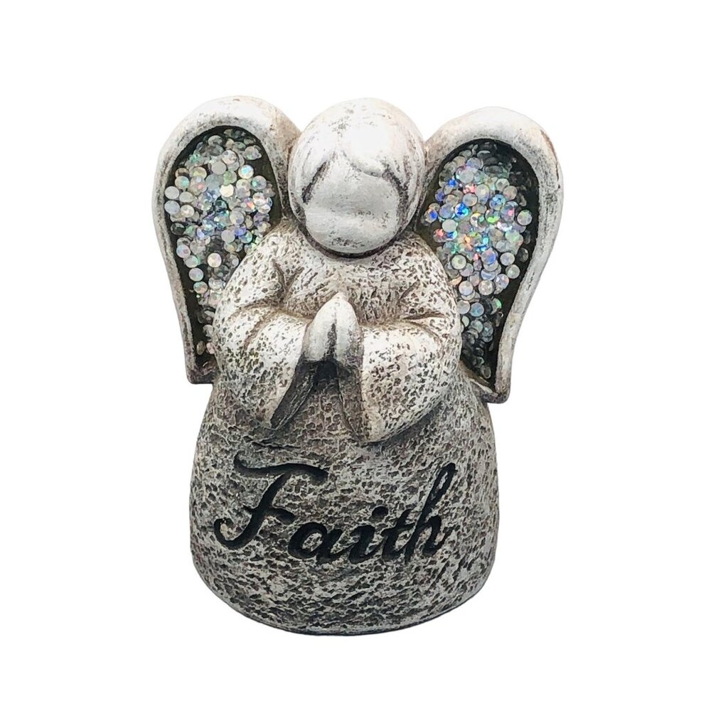 Angle embellished faith figuring gray 4 1/2 by 2 1/2 inches READ
